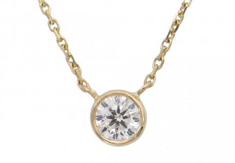.33 Diamond Solitaire Station Necklace Yellow Gold Close
