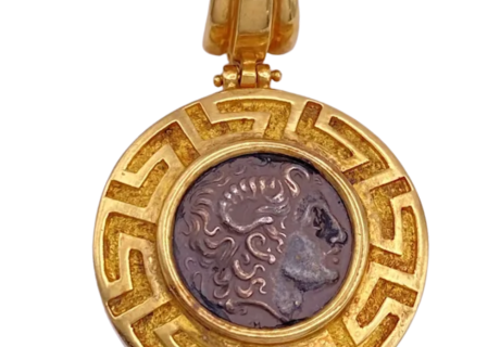 Ancient Coin Replica in Greek Key Frame Pendant 18K (2)
