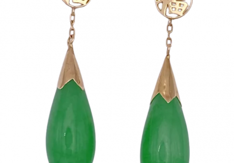 Apple Green Jade Good Fortune Kanji Earrings 14K (2)