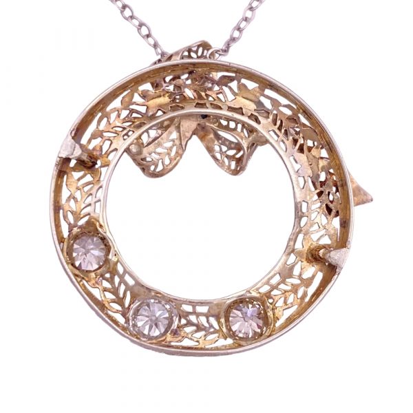 Art Deco 1.09ctw Diamond & Sapphire Filigree Pendant 14K back