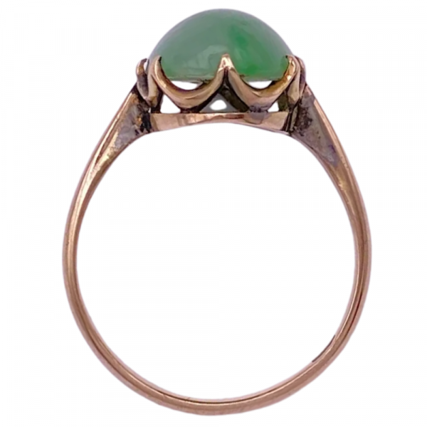 Circa 1930's Apple Green Jade Cabochon Ring 14K (1)