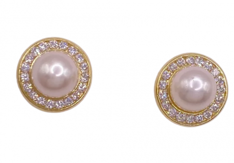 Diamond Halo Cultured Pearl Stud Earrings 18K (2)