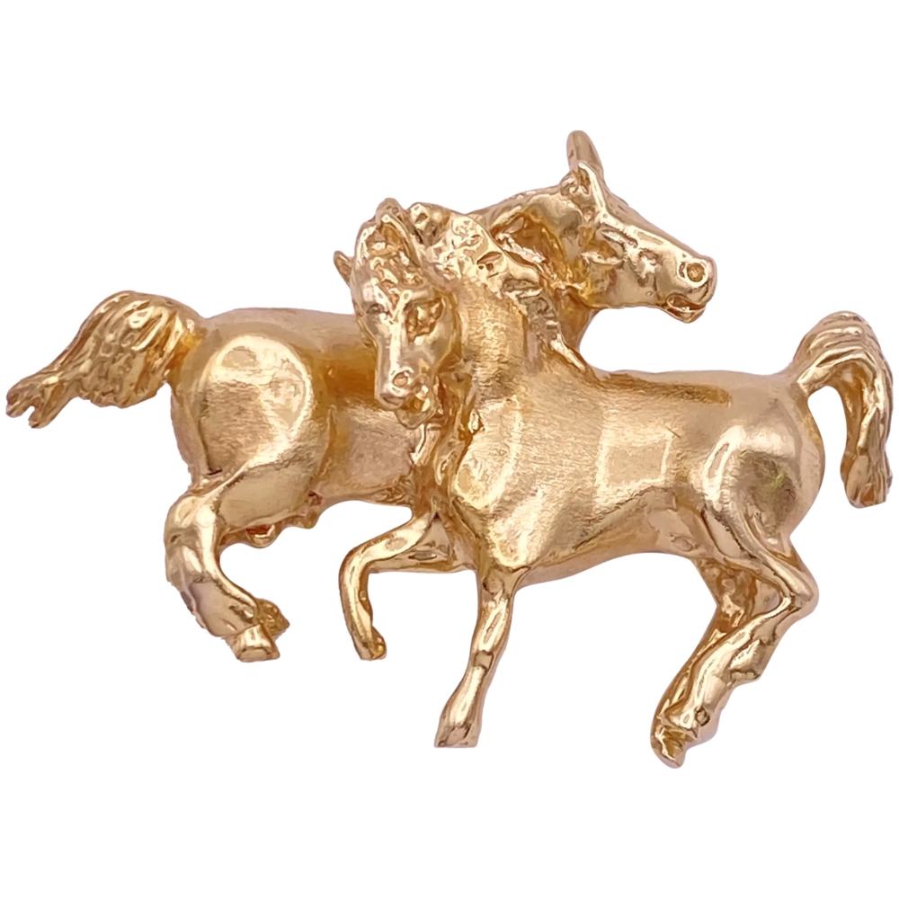 Gold Double Horse Pendant 14K