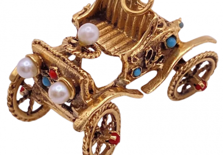 Jeweled Vintage Automobile Carriage Charm 14K (1)