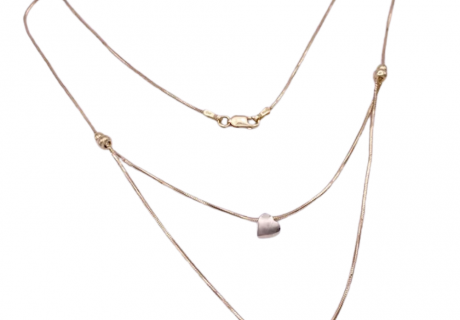 Layered Necklace with Floating Heart Charms 14K (2)