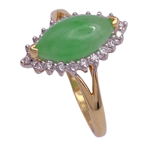 Marquise Apple Green Jade Diamond Halo Ring 14K (1)