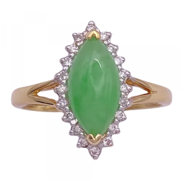 Marquise Apple Green Jade Diamond Halo Ring 14K (2)