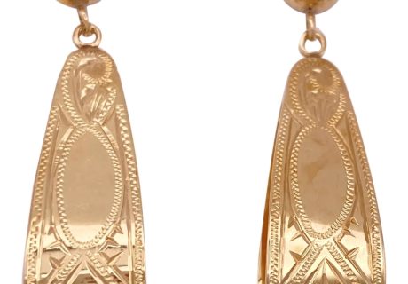 Ornate Engraved Dangle Earrings 14K Gold
