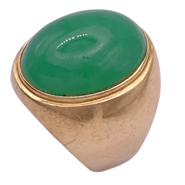 Oval Apple Green Jade Cabochon Men's Ring 14K (2)