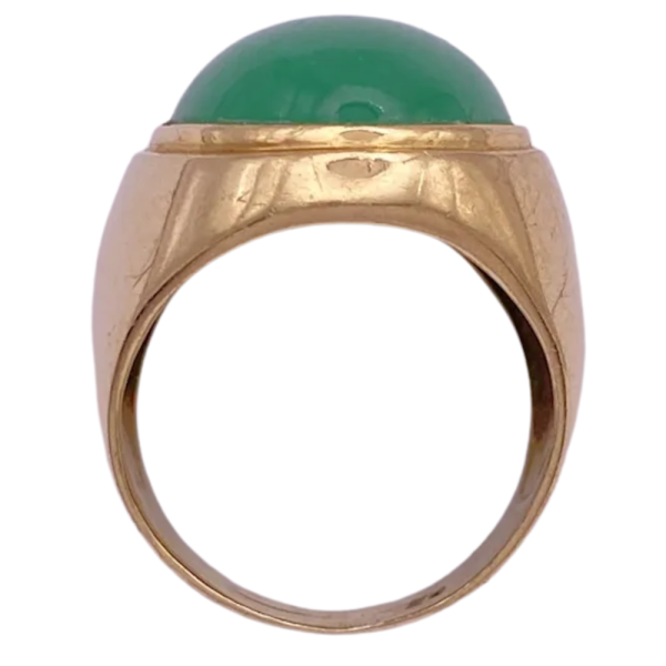 Oval Apple Green Jade Cabochon Men's Ring 14K (3)
