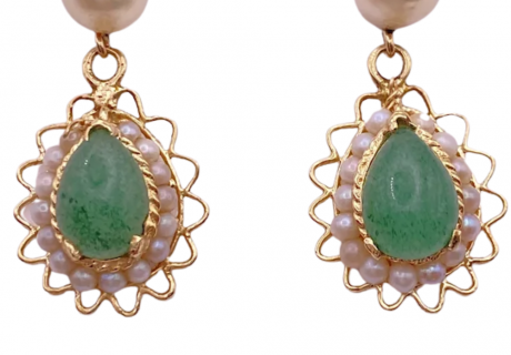 Pearl & Green Jade Dangle Earrings 14K (2)