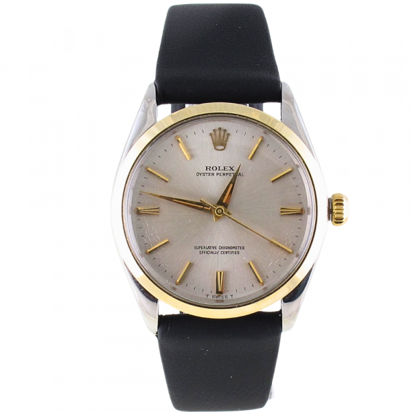 Pre-Owned Vintage Rolex 34MM Oyster Perpetual (1964) Two Tone On Leather Band Model 1002 Front