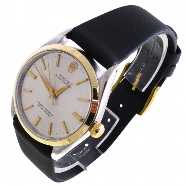 Pre-Owned Vintage Rolex 34MM Oyster Perpetual (1964) Two Tone On Leather Band Model 1002 Left