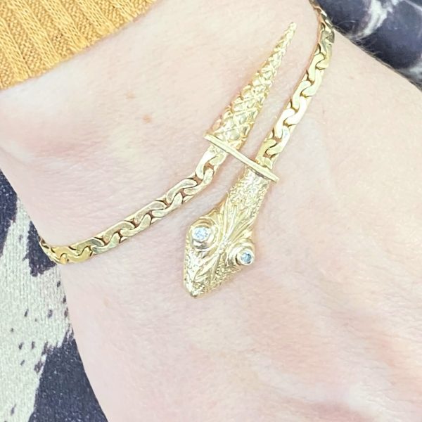 Snake By-Pass Bracelet Diamond Accent 14K Gold worn