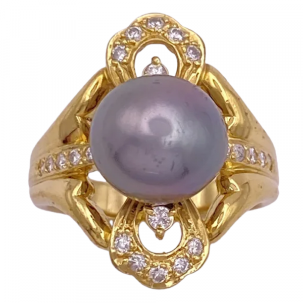 Tahitian Black Pearl Elongated Ring 18K (2)