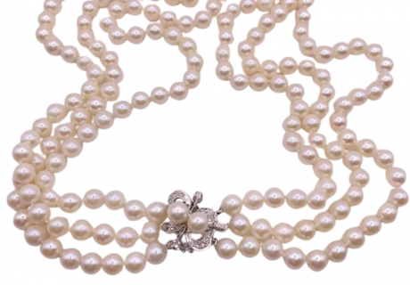 Triple Strand Cultured Pearl Necklace 14K (2)