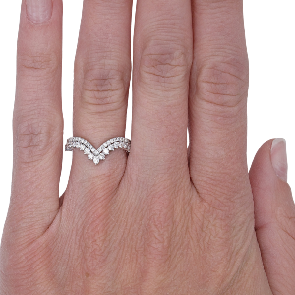 0.56ctw Diamond Double Chevron Band Ring 14K Gold worn