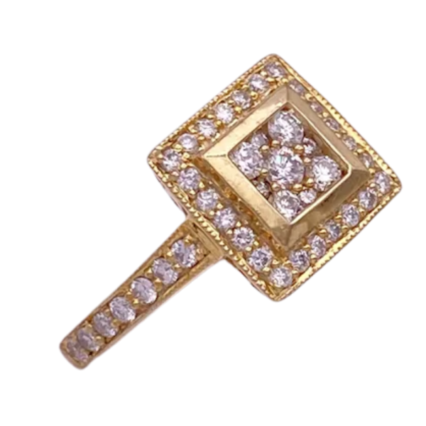 .093ctw Square Shape Diamond Cluster Halo Ring 14K (1)