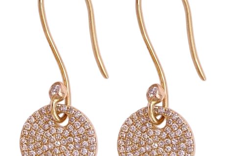 1.00ctw Diamond Pave Disk Drop Earrings 14K Gold Designer
