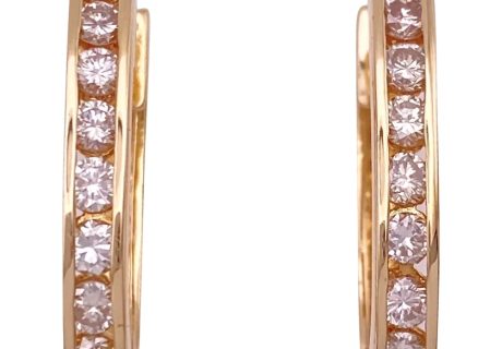 1.17ctw Diamond Hoop Earrings 14K Yellow Gold Top Light Brown Champagne
