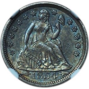 1854-O Seated Liberty Dime Arrows AU58 NGC