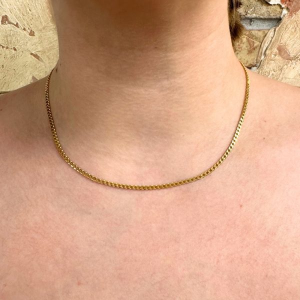 2.5mm Curb Link Chain Necklace 14K Gold 18 Length worn