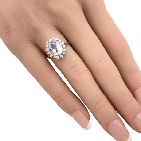 2.71ctw Aquamarine & Diamond Halo Ring 14K Gold worn
