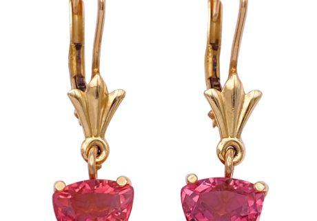 2.96ctw Trillion Pink Tourmaline Dangle Earrings 14K Gold
