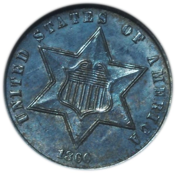 1860 3 Cent Silver MS61 ANACS Old Soapbox