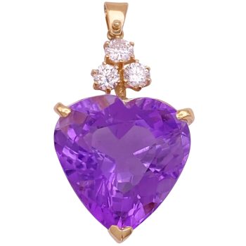31.88ctw Amethyst Heart & Diamond Pendant 14K Gold
