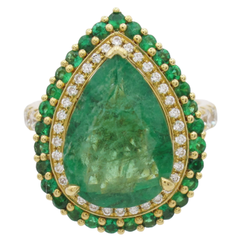 4.77ct Natural Emerald with Double Halo Ring 14K