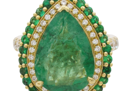 4.77ct Natural Emerald with Double Halo Ring 14K