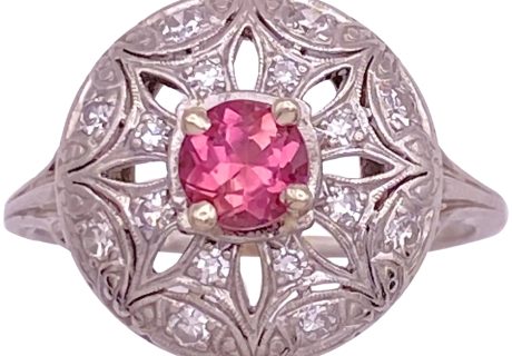 Art Deco 0.84ctw Pink Tourmaline & Diamond Ring Palladium