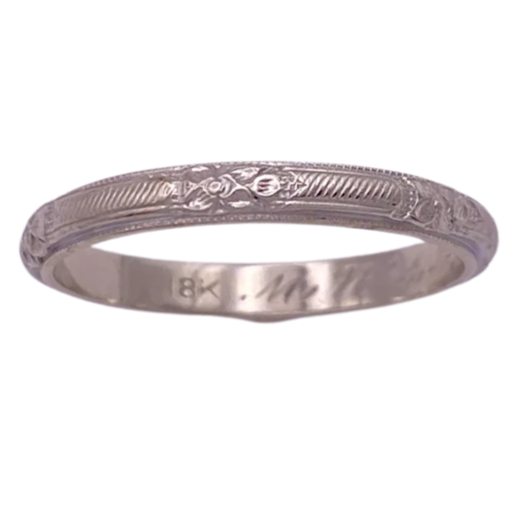 Art Deco Wedding Band with Floral detail 18K