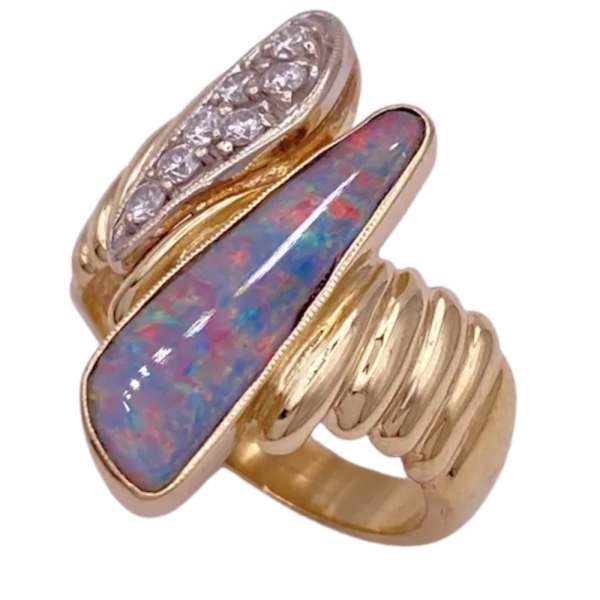 Contemporary Freeform Boulder Opal Ring 14K (1)