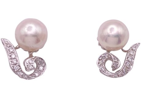 Cultured Pearl & 0.29ctw Diamond Earrings 14K Gold