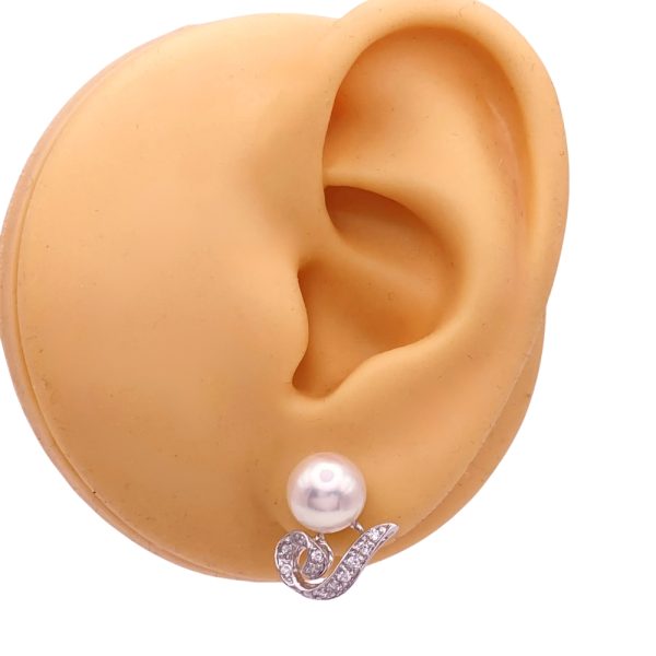 Cultured Pearl & 0.29ctw Diamond Earrings 14K Gold worn