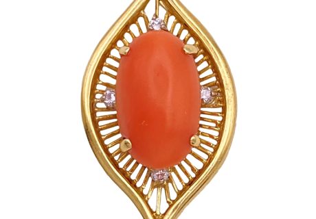 Diamond Accent Coral Pendant 18K Gold