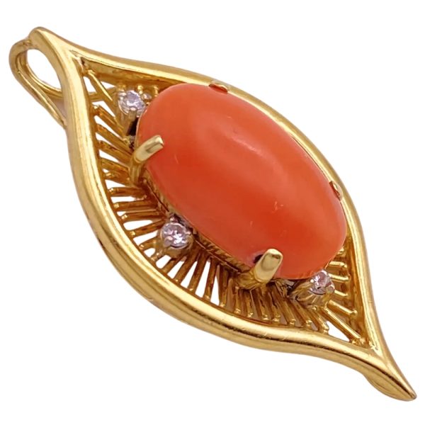 Diamond Accent Coral Pendant 18K Gold side