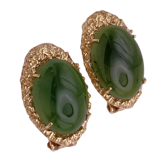 Jade with Gold Detailed Frame Clip-On Earring 14K (1)