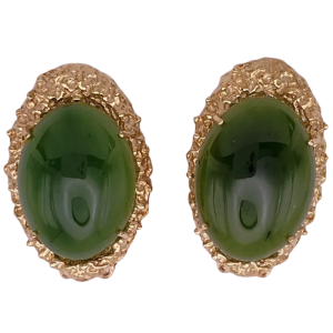 Jade with Gold Detailed Frame Clip-On Earring 14K (2)
