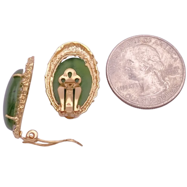 Jade with Gold Detailed Frame Clip-On Earring 14K