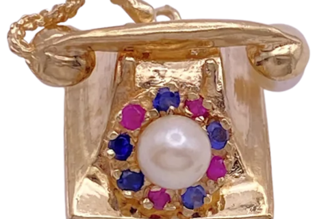 Moving Jeweled 3D Telephone Charm 14K (2)