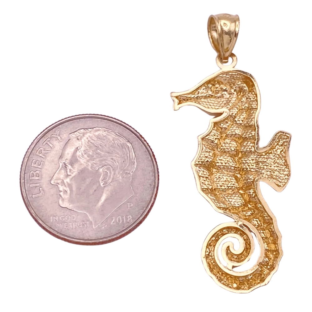 Nautical Seahorse Vintage Pendant or Charm 14K Gold size and back