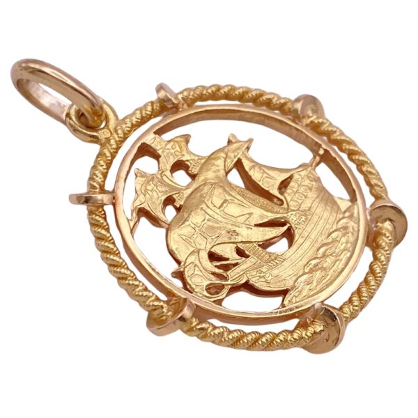 Pirate Ship Vintage Pendant Portugal 19K 800 Gold side