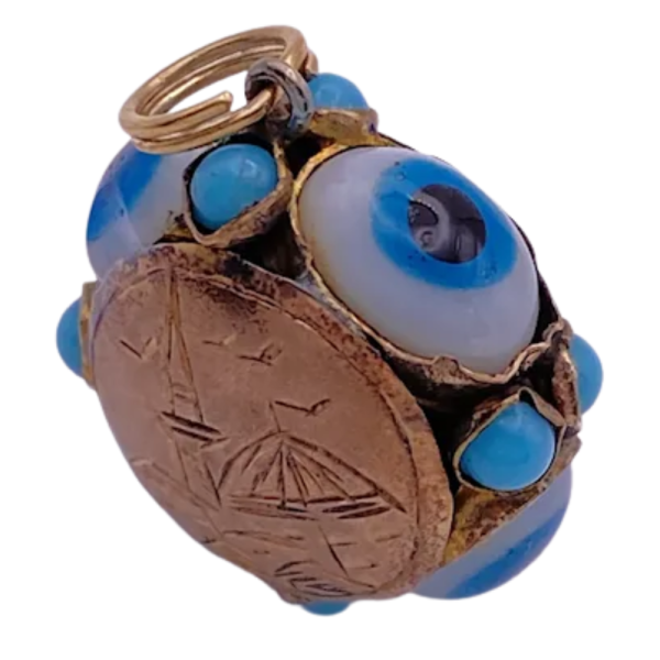 Victorian Evil Eye Protection Charm Pendant 10K