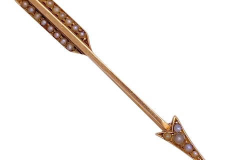 Victorian Seed Pearl Arrow Brooch Pin 14K Gold
