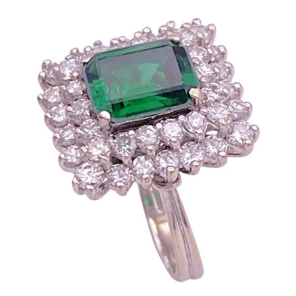 Vintage 5.64ctw Green Spinel & Diamond Cocktail Ring 14K Gold side angle