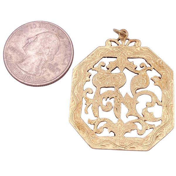 Vintage Chai Hai Persian Turquoise & Seed Pearl Pendant 14K Gold back and size