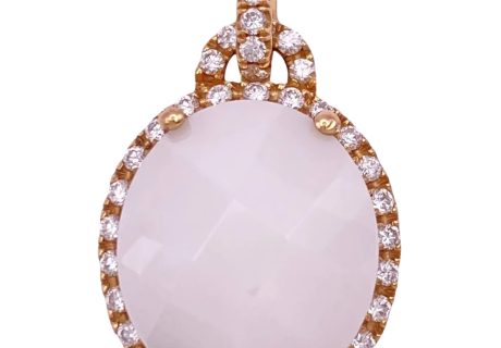 White Quartz & 0.38ctw Diamond Halo Pendant 18K Gold